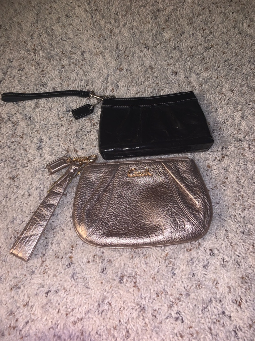 Coach Rose Gold Metallic and Black Patent Wristlet Duo